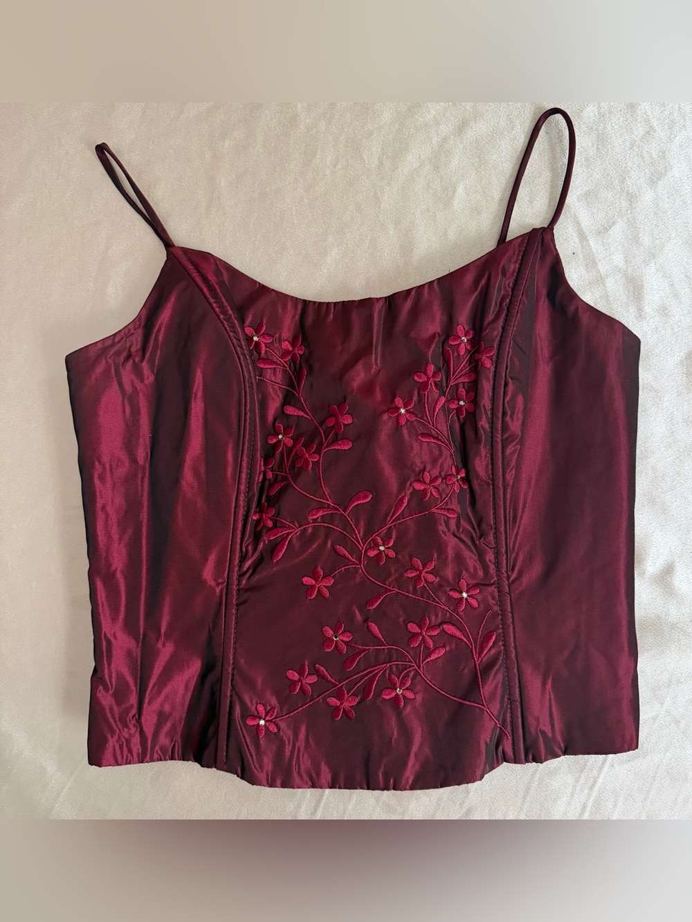 Scott McClintock Petites Vintage Burgundy Floral Embroidered Corset Top Size 8